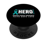 Héroe del cáncer de Ovario - Cinta Verde Azulado Concientización sobre el cáncer de Ovario PopSockets PopGrip Adhesivo