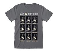 DC Comics Many Moods of Batman Camiseta, Gris, M para Hombre