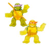 Heroes of Goo Jit Zu Tortugas Ninja Mutantes Adolescentes | Turtle Power Team Up 2 unidades | Super Squishy | Figuras de juguete súper elásticas | Donatello y Miguel Ángel | Se estira hasta 3 veces su