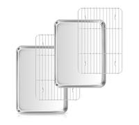 Herogo Bandeja para hornear con rejilla de enfriamiento, bandeja para tartas de acero inoxidable con rejilla para tartas (2 bandejas para hornear, 2 rejillas de enfriamiento), mini bandeja rectangular