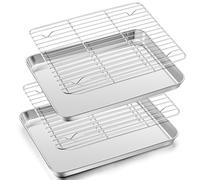 Herogo Juego de bandeja de horno con rejilla de enfriamiento, bandeja para tartas de acero inoxidable con rejilla para tartas (2 bandejas para hornear, 2 rejillas de enfriamiento), gran bandeja