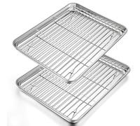 Herogo - Juego de placas de cocina con rejilla de refrigeración, bandeja para tartas de acero inoxidable con rejilla para tartas (2 placas de cocción, 2 rejillas de enfriamiento), bandeja grande para