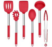 Herogo Juego de utensilios de cocina, 6 piezas de utensilios de cocina de silicona, mango de acero inoxidable resistente al calor, herramientas de cocina antiadherentes, set de espátula y cuchara para
