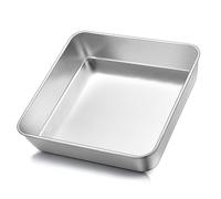 Herogo Molde cuadrado para tartas de 9 pulgadas, molde de acero inoxidable para hornear asar, 23,5 x 23,5 x 5 cm, molde cuadrado para tartas de brownie para cumpleaños, boda, saludable y no tóxico,