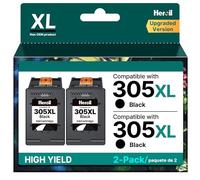 Heroil 305 XL 305XL Negro Cartucho de Tinta para HP 305 para HP DeskJet 2720e 2820e 2700 2721e 4200 2710 DeskJet Plus 4100 4130 4120 4110 Envy 6000 6010 6020 6030 Envy Pro 6420 6430 6400 (2 Negro)