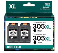 Heroil 305 Negro Reemplazo del Cartucho de Tinta 305xl para HP 305 XL Negro para HP DeskJet 2710 2720 DeskJet Plus 4100 4110 4120 4130 Envy 6010 6020 6030 Envy Pro 6420 6430 (Negro,2-Pack)