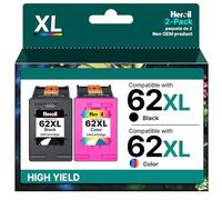 Heroil 62XL 62 XL Cartucho de Tinta para HP 62 Negro y Color Cartucho Compatibili para HP 62 Envy 5540 5547 5640 7640 5644 5646 para Officejet 200 250 5740 5742 5744 (Negro y Color, 2-Pack)