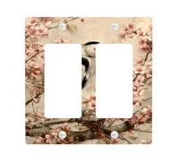 Heron in Blossoms - Placas de cubierta para interruptor de luz/cubiertas de salida, diseño floral de melocotón para decoración de primavera, placas de pared termoplásticas, balancín doble de tamaño