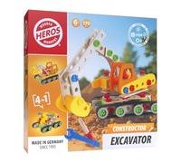 HEROS HE0011 - Constructor Cargadora sobre Ruedas 140 Piezas - Juego de construcción de Madera FSC - 6 Modelos para Construir - Juguete Creativo Infantil 5+