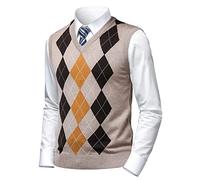 Herothorn Suéter Chaleco V-Cuello para Hombre Patrón de Diamante Jersey de Cárdigan Lana sin Mangas Cuadros Chaqueta De Punto Jerséis de Invierno Otoño