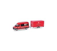 Herpa Coche en Miniatura Mercedes-Benz Sprinter 18 minibús Techo Alto con Remolque tándem Colonia, Miniatura a Escala 1:87, Pieza de colección, Fabricado en Alemania, Modelo de plástico