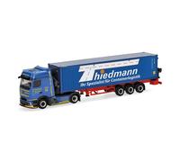 Herpa Miniatura del camión Mercedes-Benz Actros L ProCabin Bigspace Container-Seitenlader Thiedmann, Escala 1/87, maqueta de colleción, modelismo, Modelo aleman, Figura plástico