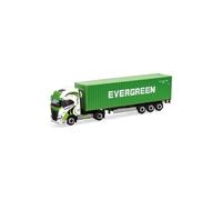 Herpa Miniatura del camión Iveco S-Way LNG tráiler contenedor 40 pies Rapstrucks/Evergreen, Escala 1/87, maqueta de colección, modelismo, Modelo alemán, Figura plástico