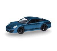 Herpa Miniatura del Coche Porsche 911 (991) Carrera 4 S, Escala 1/87, maqueta de colección, modelismo, Modelo alemán, Figura plástico, Azul Zafiro