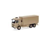 Herpa Modelo reducido camión Mercedes-Benz Arocs 6x6 Caja/Plataforma lonada, Beige Arena sin Decorar, Miniatura a Escala 1:87, Pieza de colección, Made in Germany, plástico