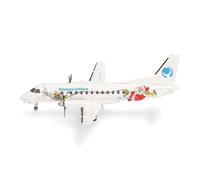 herpa Avión en Miniatura Finnaviation Saab 340 "Santa, Escala 1:200, Pieza de colección, Modelo sin Soporte, Metal