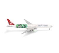 herpa Avión en Miniatura Turkish Airlines Boeing 777-300ER Bio Fuel - TC-LJH, a Escala 1:500, Pieza de colección, Modelo sin Base, Metal