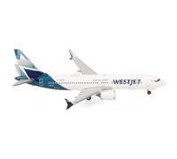 herpa Avión en Miniatura Westjet Boeing 737 MAX 8 - C-GRAG, Escala 1:500, Pieza de colección, Modelo sin Soporte, Metal.