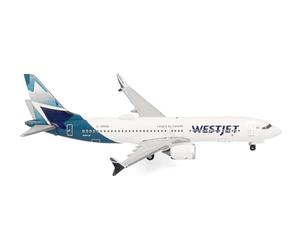 herpa Avión en Miniatura Westjet Boeing 737 MAX 8 - C-GRAG, Escala 1:500, Pieza de colección, Modelo sin Soporte, Metal.