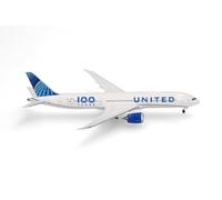 Herpa Boeing 787-9 Dreamliner, Modelo de avión United Airlines 100 Years | Modelo de avión fiel al original, de metal, a escala 1:500, para coleccionistas a partir de 14 años, diseñado en Alemania
