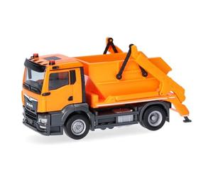 Herpa camión en Miniatura Man TGS NN camión con Gancho portacontenedor AK12, Naranja Municipal, Miniatura a Escala 1:87, Pieza de colección, Fabricado en Alemania, plástico