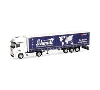 Herpa Camión en Miniatura Mercedes-Benz Actros Bigspace semirremolque con Lona Schmidt Gevelsberg, Miniatura a Escala 1:87, Pieza de colección, Made in Germany, plástico