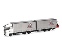 Herpa camión en Miniatura Mercedes-Benz Actros Tren de Carretera Jumbo con Lona y Carretilla elevadora Wilkening, Miniatura a Escala 1:87, Pieza de colección, Fabricado en Alemania, plástico