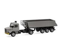 Herpa camión en Miniatura Mercedes-Benz/Scania Morro Largo volquete, Gris/Amarillo, Miniatura a Escala 1:87, Pieza de colección, Fabricado en Alemania, plástico