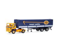 herpa Camión en Miniatura Scania 141 Camión con Lona ASG (Suecia/Estocolmo), Miniatura a Escala 1:87, Pieza de colección, Fabricado en Alemania, Plástico