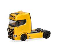 Herpa camión en miniatura Scania CS 20 HD cabeza tractora con barra de luces y protector delantero 2 ejes, amarillo retama, miniatura a escala 1:87, pieza de colección, fabricado en Alemania, plástico