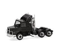 Herpa Camión en Miniatura Scania Hauber 142 tractora 3 Ejes (6x4), Negro, Miniatura a Escala 1:87, Pieza de colección, Made in Germany, plástico