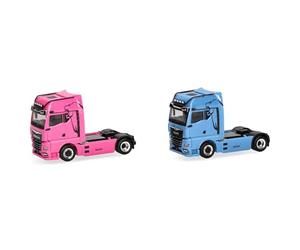 Herpa Camión en Miniatura Set Woman & Man eTGX GX Cabezas tractoras de 2 Ejes, Azul Claro y Rosa, a Escala 1:87, Pieza de colección, Fabricado en Alemania, plástico