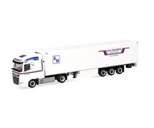herpa Camión Modelo DAF XG Semi-Remolque de Caja Refrigerada Kaj Madsen (Dinamarca/Kolding), Miniatura a Escala 1:87, Pieza de colección, plástico