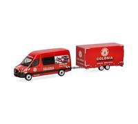 Herpa Coche en Miniatura Mercedes-Benz Sprinter 18 minibús Techo Alto con Remolque tándem Colonia, Miniatura a Escala 1:87, Pieza de colección, Fabricado en Alemania, Modelo de plástico