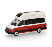 herpa Coche en Miniatura VW Crafter Grand California, Escala 1:87, Pieza de colección, Modelo de plástico, Color: Blanco Candy-Rojo Cereza
