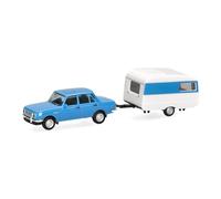 herpa Coche en Miniatura Wartburg 353 '82 berlina con Qek, Azul Cielo, Miniatura a Escala 1:87, artículo de colección, Made in Germany, Modelo de plástico