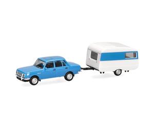 herpa Coche en Miniatura Wartburg 353 '82 berlina con Qek, Azul Cielo, Miniatura a Escala 1:87, artículo de colección, Made in Germany, Modelo de plástico