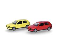 herpa Kit de construcción Volkswagen (VW) Golf III VR6 2 Puertas, Juego de 2, Miniatura a Escala 1:87, Pieza de colección, Kit para modelismo, plástico, Color: Rojo Flash/Amarillo azufre.