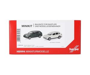 Herpa Kit de Montaje MiniKits Porsche Cayenne Turbo, British Racing Green/Blanco Arena, Miniatura a Escala 1:87, Pieza de colección, Kit de modelismo, plástico