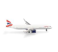 Herpa Miniatura del avión British Airways Airbus A321neo, Escala 1/500, Modelo prefabricado, maqueta de colección, modelismo, avión sin Soporte, Figura Metal