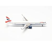 herpa Miniatura del avión British Airways Airbus A321neo, G-NEOY, Escala 1/200, Modelo prefabricado, maqueta de colleción, modelismo, Avion con Soporte, Figura plástico