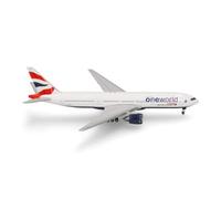 Herpa Miniatura del avión British Airways Boeing 777-200 "Oneworld, Escala 1:500, Modelo prefabricado, maqueta de colleción, modelismo, Avion sin Soporte, Figura Metal