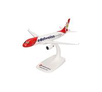Herpa Miniatura del avión Edelweiss Air Airbus A320, Escala 1/200 - Snap-Fit, maqueta de colección, modelismo, avión con Soporte, Figura plástico