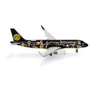 Herpa Miniatura del avión Eurowings Airbus A320 BVB Fanairbus - D-AEWM, Escala 1/500, Modelo prefabricado, maqueta de colleción, modelismo, Avion sin Soporte, Figura Metal