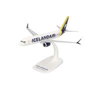 Herpa Miniatura del avión Icelandair Boeing 737 MAX 8 - Yellow Tail Stripe - Snap-Fit, Escala 1/200, Modelo prefabricado, maqueta de colección, modelismo, avión con Soporte, Figura plástico