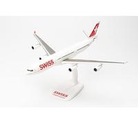 herpa Miniatura del avión Swiss International Air Lines Airbus A340-300 “Schaffhausen - Snap-Fit, Escala 1/200, Modelo prefabricado, modelismo, Avion con Soporte, Figura plástico