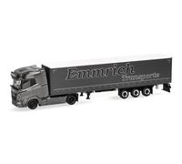 Herpa Miniatura del camión DAF XG+ tractora con Lona corredera Emmrich Transporte, Escala 1/87, maqueta de colleción, modelismo, Modelo aleman, Figura plástico