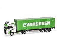 Herpa Miniatura del camión Iveco S-Way LNG tráiler contenedor 40 pies Rapstrucks/Evergreen, Escala 1/87, maqueta de colección, modelismo, Modelo alemán, Figura plástico