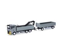 Herpa Miniatura del camión Man TGX GN camión con Remolque de Plataforma y grúa de Carga, Gris/Amarillo, Escala 1:87, maqueta de colleción, modelismo, Modelo aleman, Figura plástico