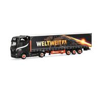 Herpa Miniatura del camión Mercedes-Benz Actros L 18 Gigaspace Gardinenplanen-Sattelzug Ferntrans Haas/weltweit, Escala 1/87, maqueta de colleción, modelismo, Modelo aleman, Figura plástico